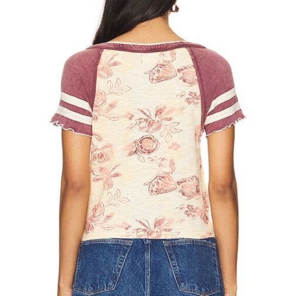 Free People Wish You Were Here Floral Print Short Sleeve Tee size medium nwt‎ - Picture 3 of 7